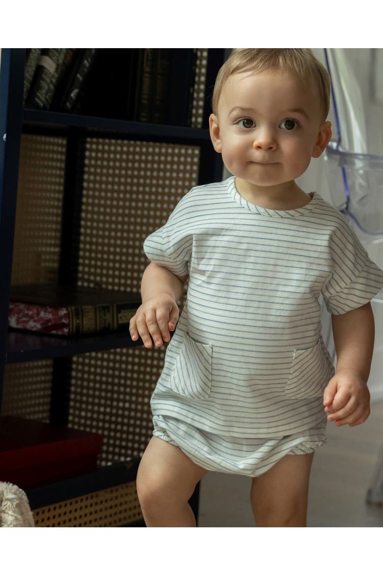 2 Piece Set Baby "Tiny Stripe" Stretch Cotton Top and Bloomers, Alternate, color, Blue