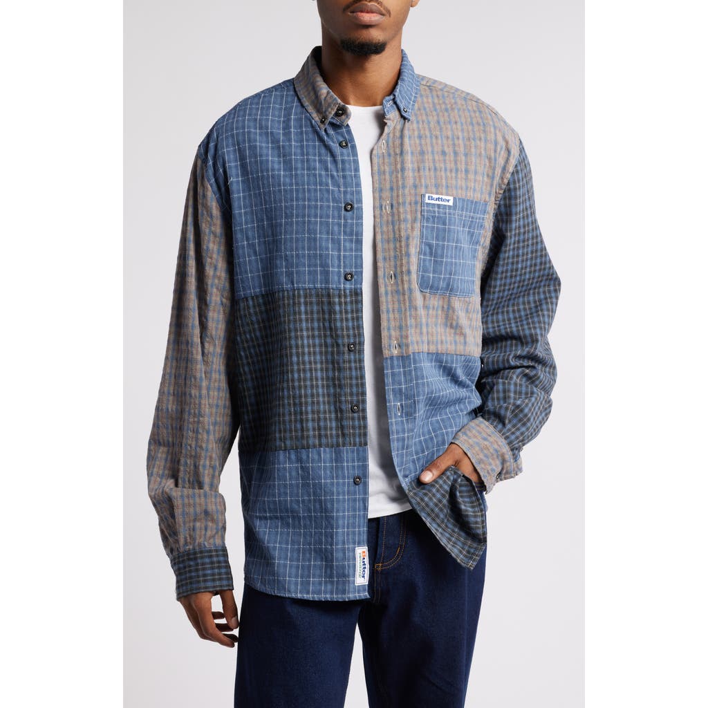 Butter Goods Plaid Cotton Button-Down Shirt in Overdye Navy