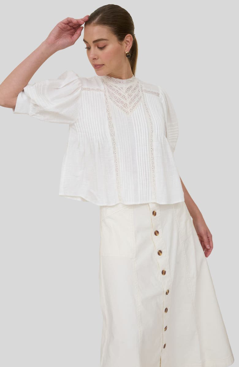 ZOE AND CLAIRE Lace Trim Puff Sleeve Top, Alternate, color, Off White