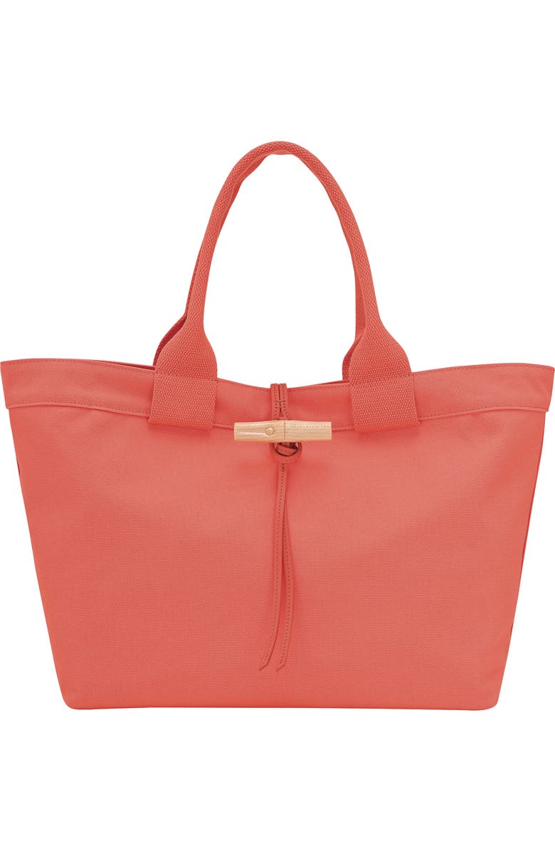 Longchamp Large Le Roseau Toile Cotton Canvas Tote, Main, color, Sunset