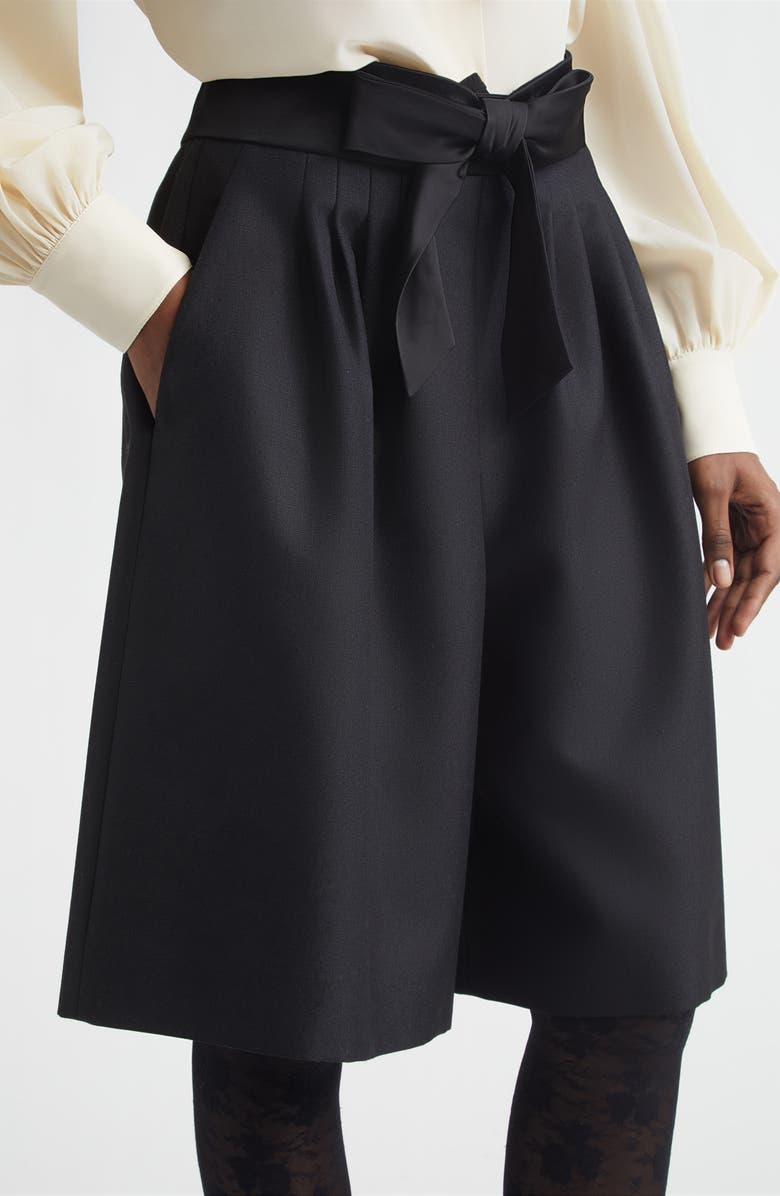 Valentino Bow Waist Wool & Mohair Bermuda Shorts, Alternate, color, Black