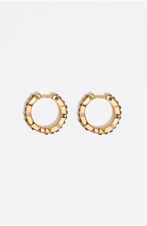 Multicolored Crystals Logo Hoop Earrings