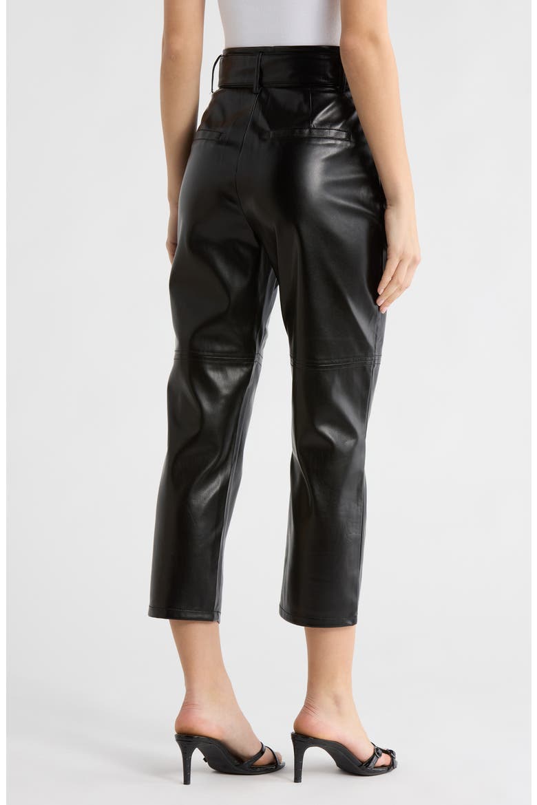 Kimiko Tie Waist Faux Leather Pants, Alternate, color, BLACK
