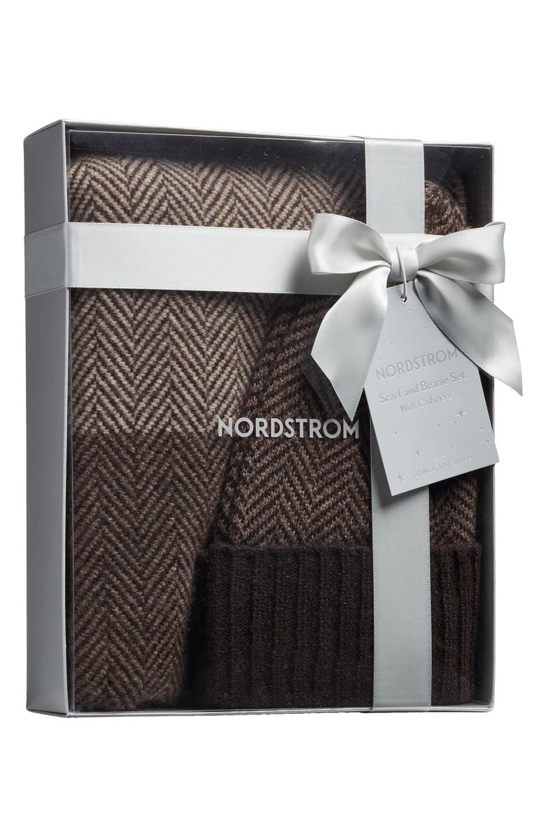 Nordstrom Wool & Cashmere Beanie & Scarf Set, Alternate, color, Brown