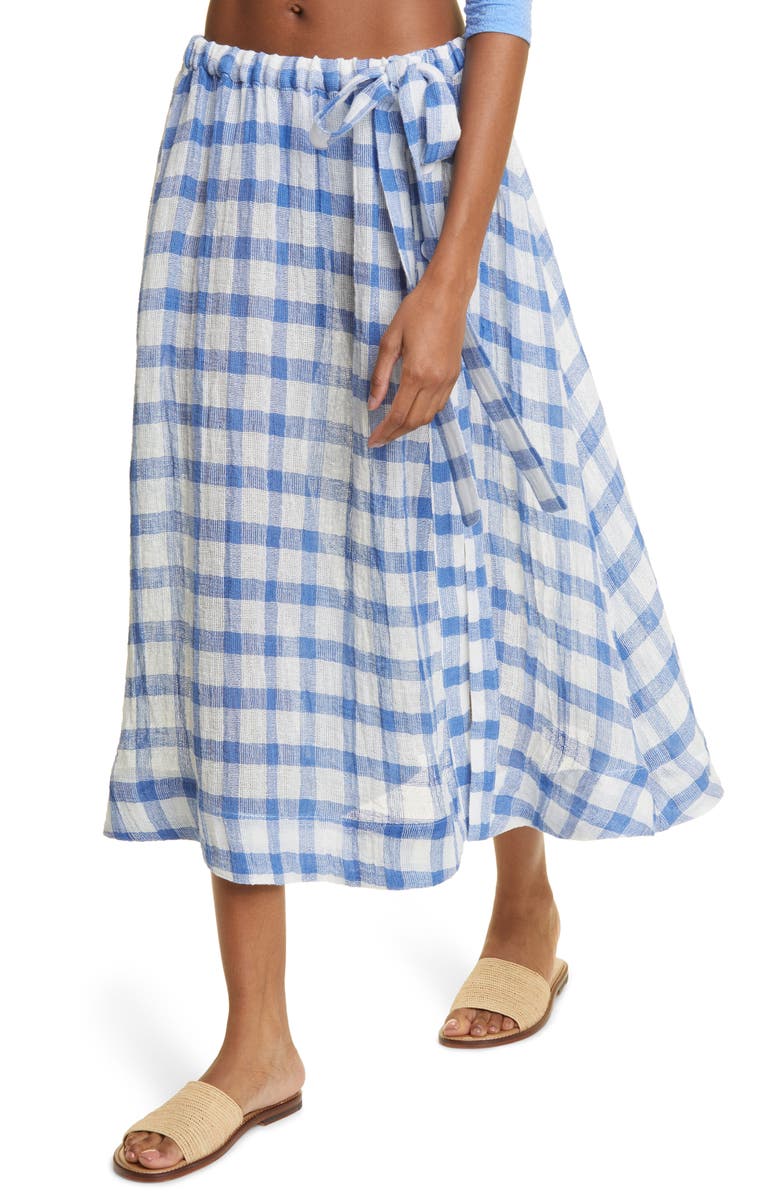 Lisa Marie Fernandez Farrah Check Linen Blend Circle Skirt, Alternate, color,