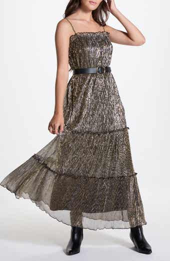 WISHLIST Metallic Tiered Maxi Dress