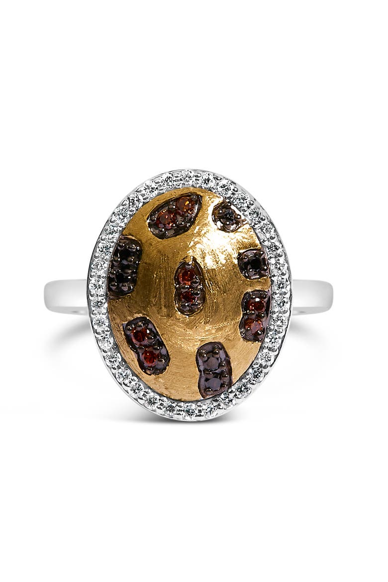 10K Yellow Gold Plated Sterling Silver 1/3 Cttw Oval Mixed Diamond Halo Shield Ring, Main, color, Silver