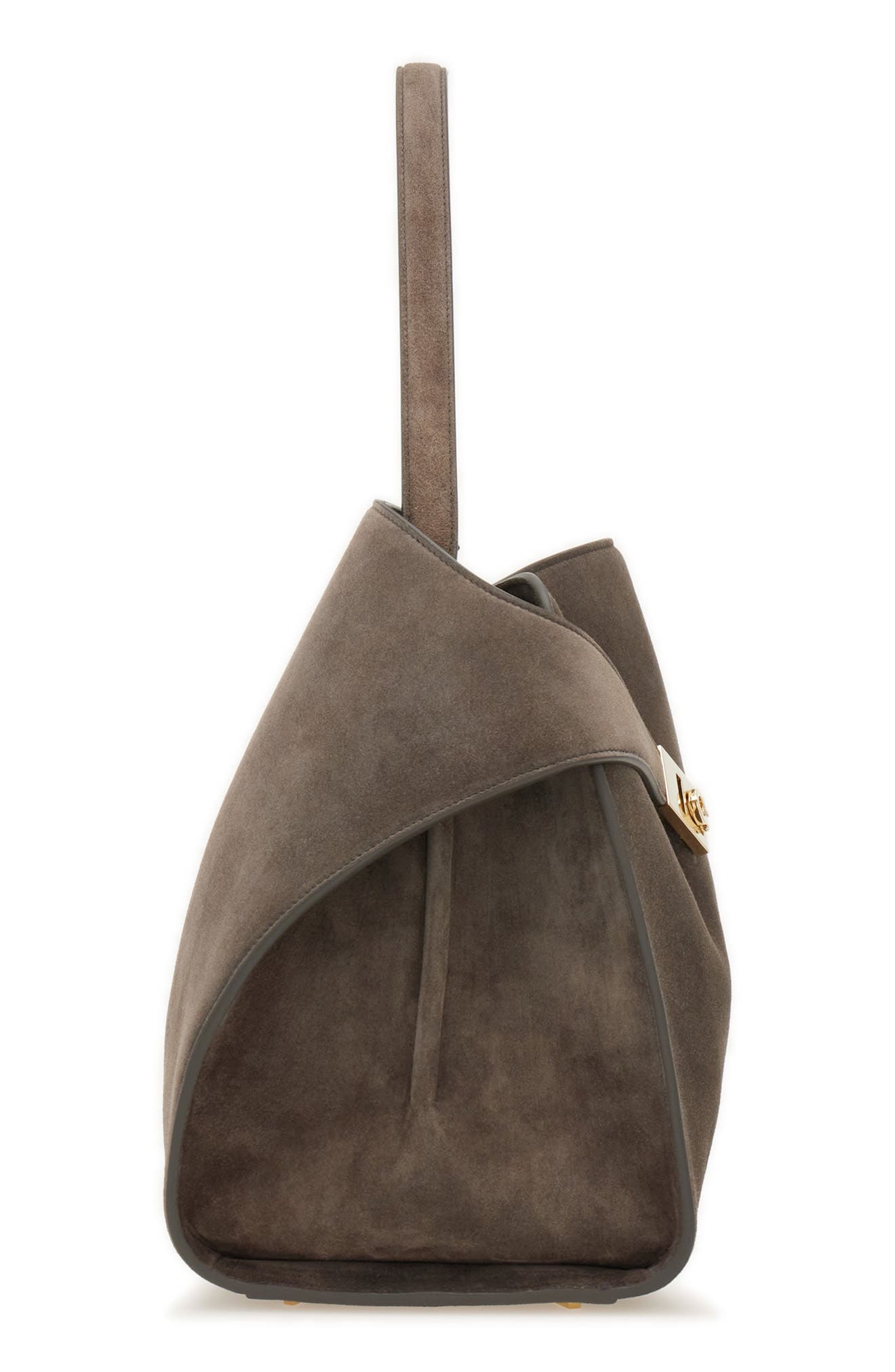 FERRAGAMO Medium Hug Suede Shoulder Bag, Alternate, color, Concrete