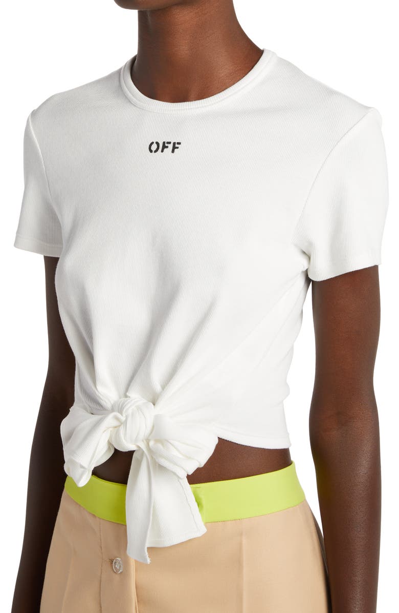Off-White Off Stamp Ribbed Tie Front T-Shirt, Alternate, color,