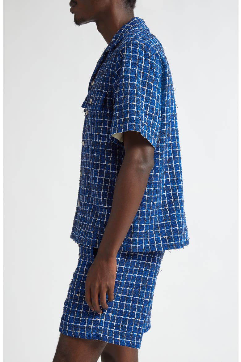 Bouclé Check Snap-Up Camp Shirt, Alternate, color, NAVY