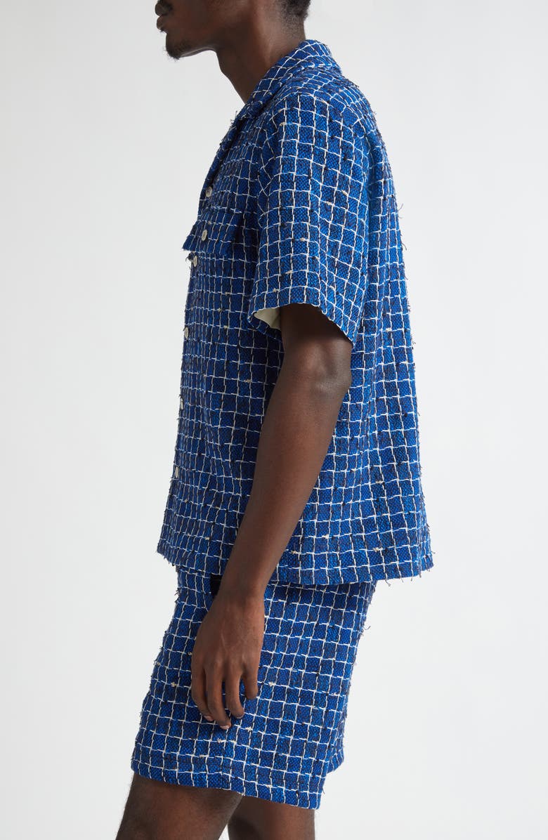 AMIRI Bouclé Check Snap-Up Camp Shirt, Alternate, color, Navy