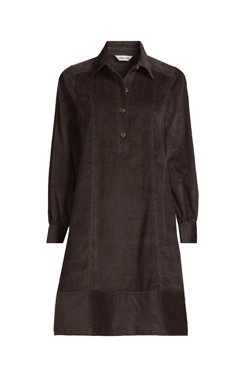 Lands' End Plus Size Wide Wale Cord Popover Long Sleeve Shirt Dress In Brown