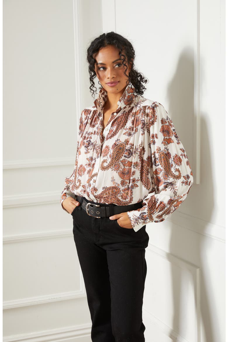 Paisley Shirred Button-Up Shirt, Alternate, color, PRINT