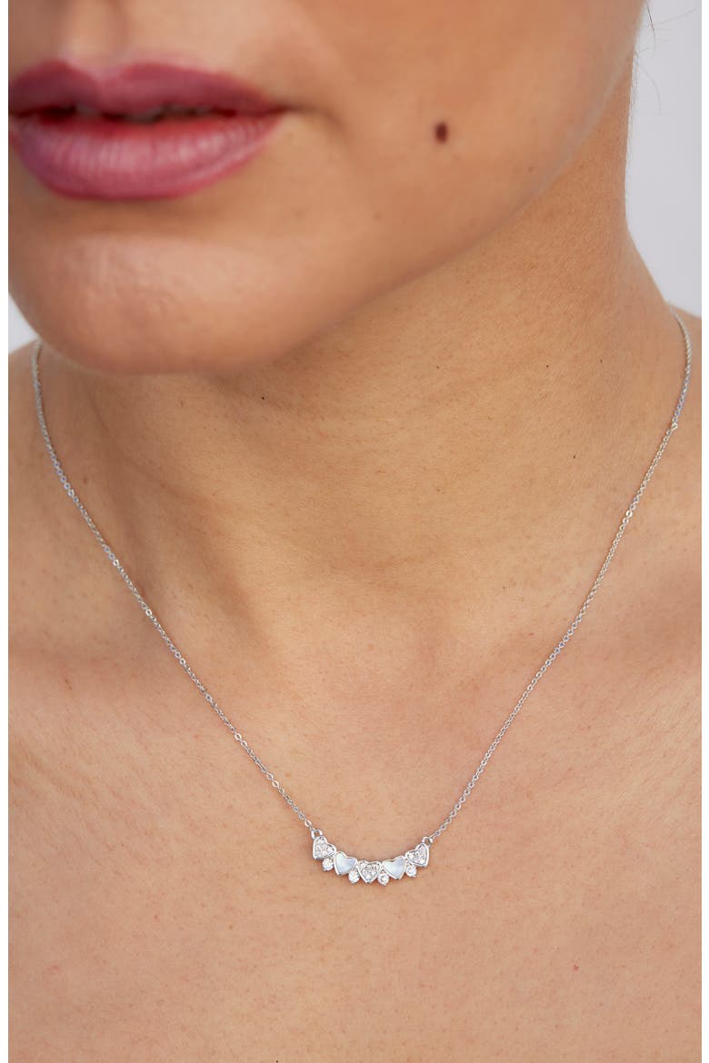 Cubic Zirconia & Mother-of-Pearl Heart Bar Pendant Necklace, Alternate, color, SILVER