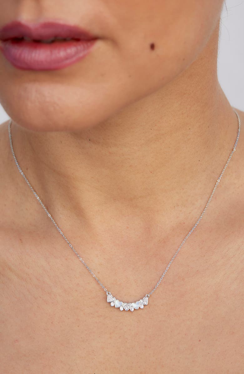 SAVVY CIE JEWELS Cubic Zirconia & Mother-of-Pearl Heart Bar Pendant Necklace, Alternate, color, Silver