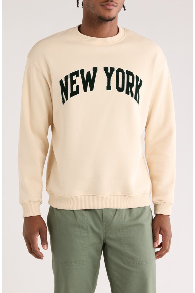 New York Fleece Graphic Sweatshirt, Main, color, BEIGE/ BLACK