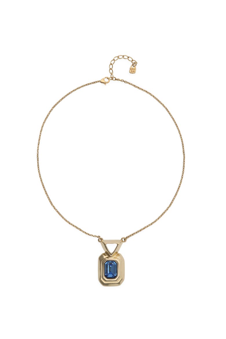 Gold-Tone Pendant Necklace with Blue Crystal, Main, color, Gold