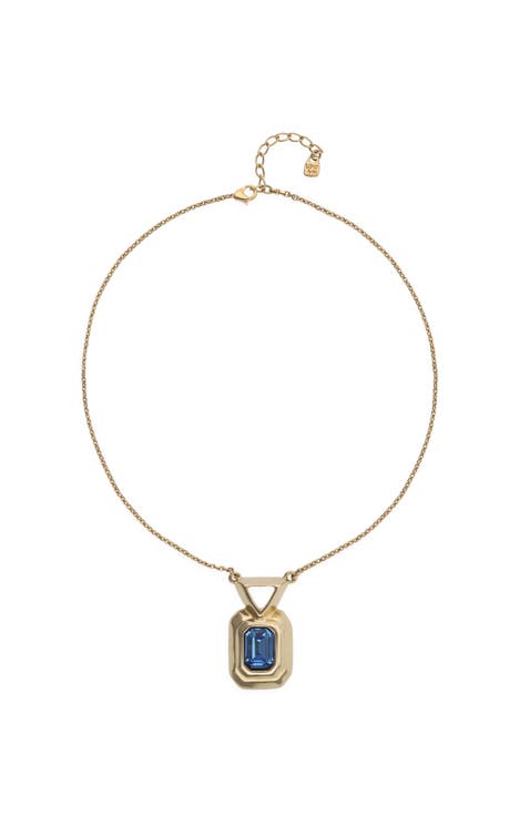 Gold-tone Pendant Necklace with Blue Crystal