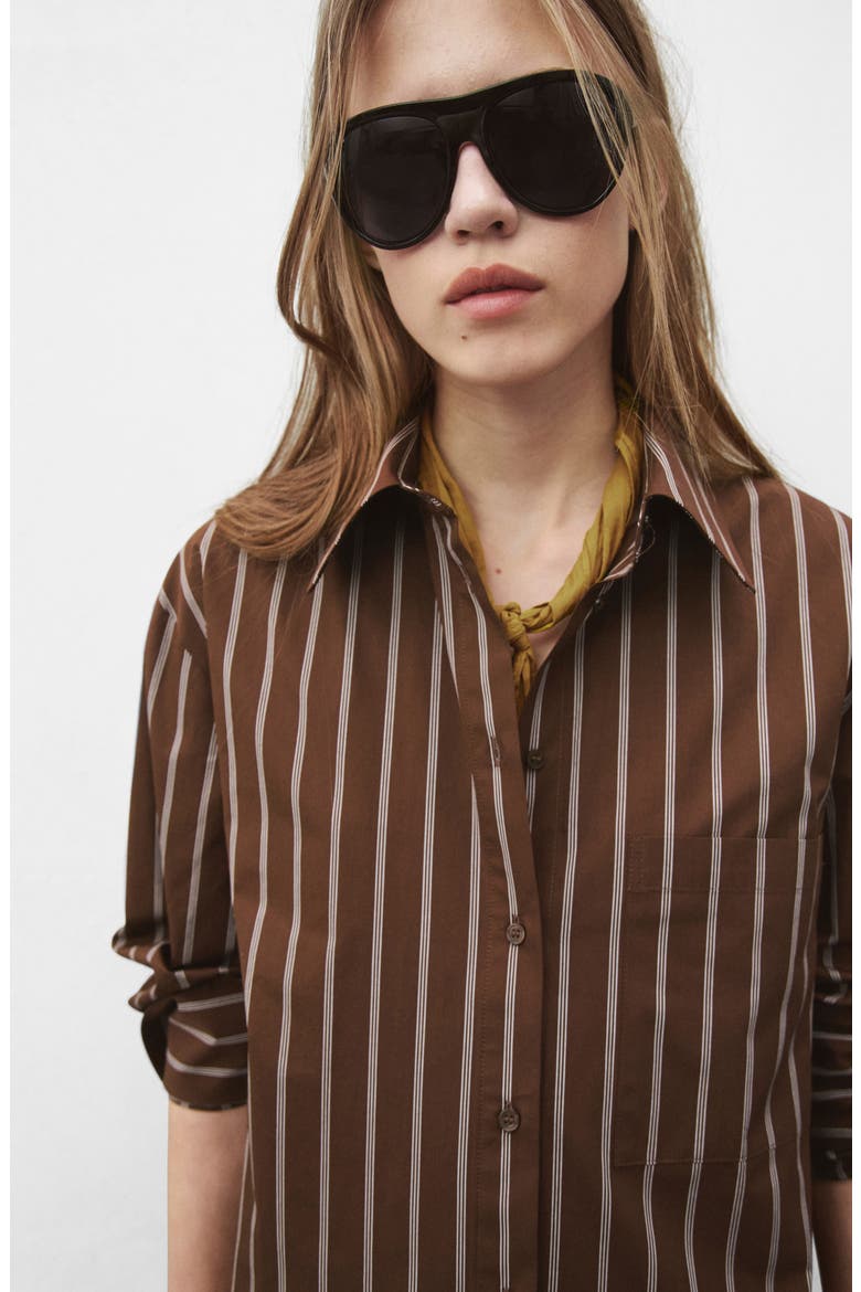 Stripe Cotton Button-Up Shirt, Alternate, color, BROWN