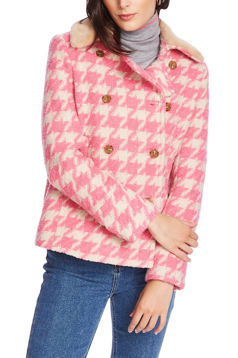 Houndstooth Peacoat, Main, color, CHALET PINK