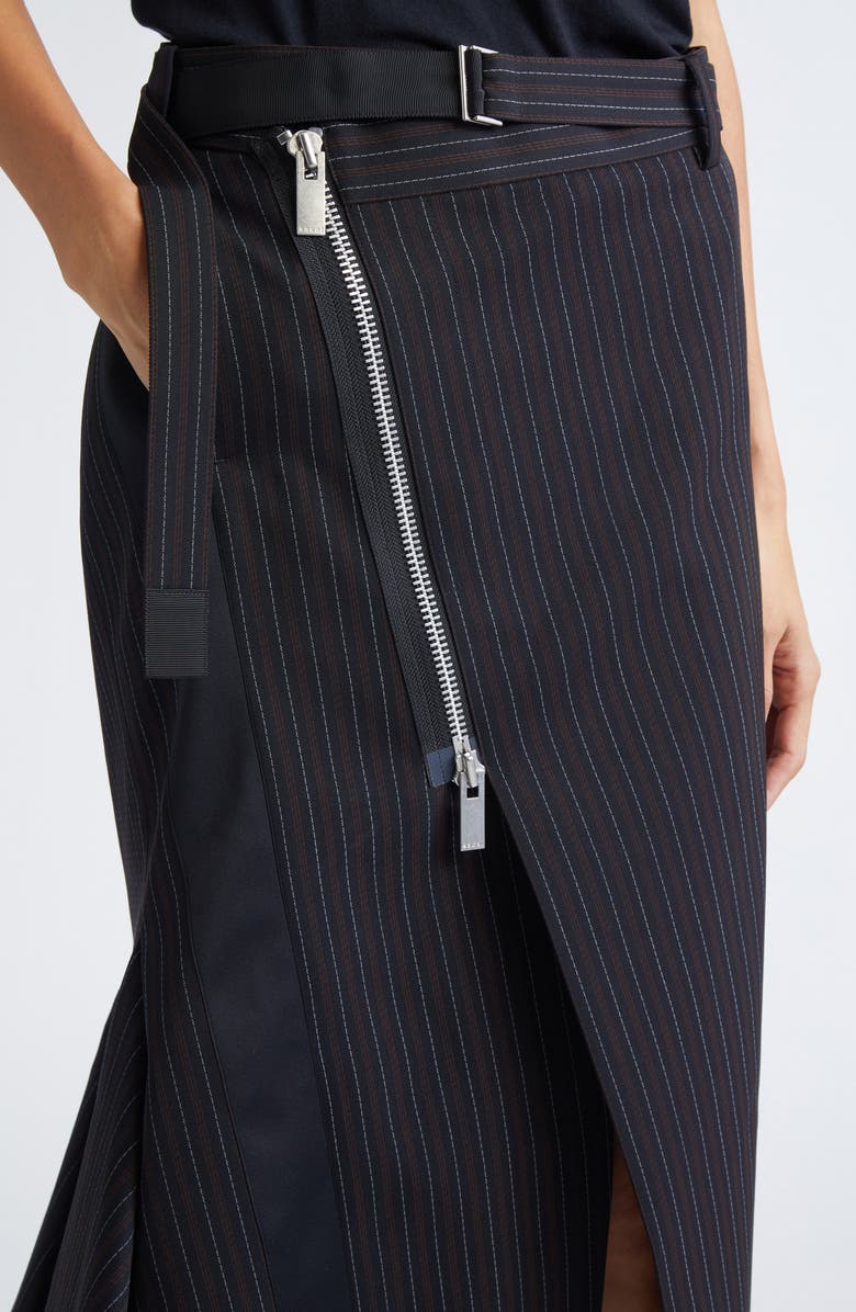 Sacai Stripe Asymmetric Midi Skirt, Alternate, color, Black