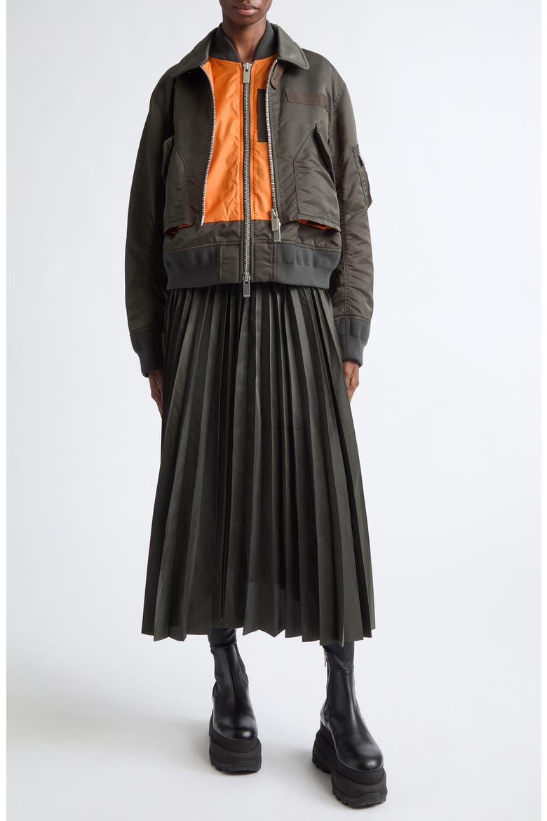 Layered Nylon Twill Bomber Jacket, Alternate, color, DARK KHAKI