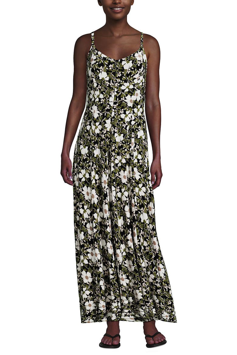Silky Knit Godet Maxi Dress, Main, color, Black Floral Blossom