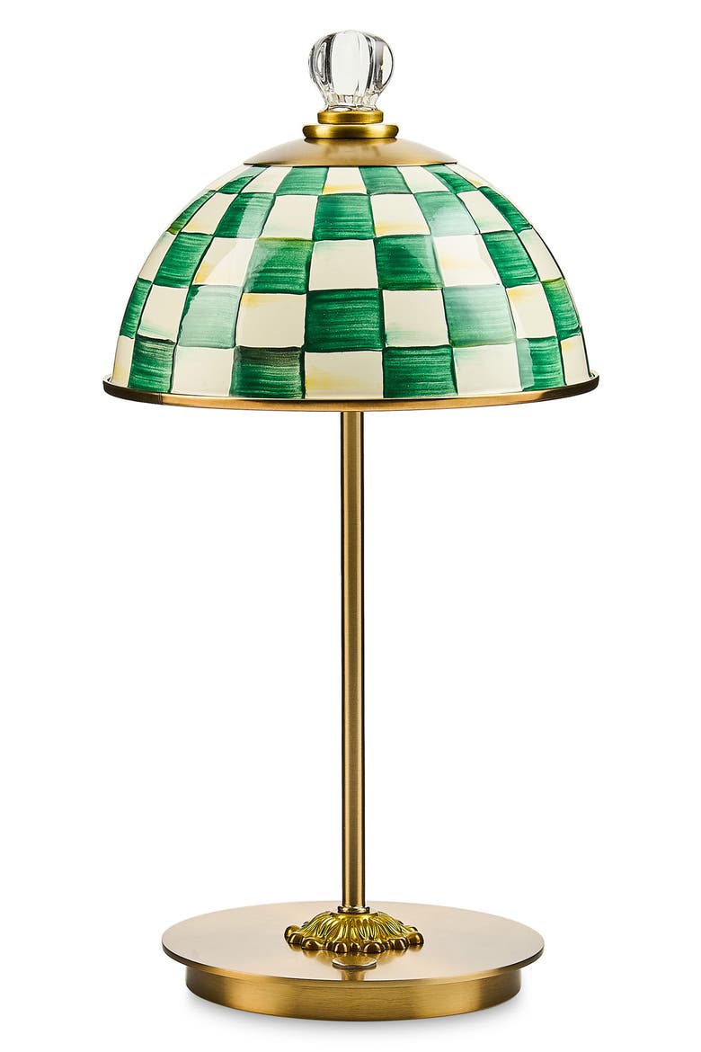 Emerald Check LED Rechargeable Dome Table Lamp, Main, color, EMERALD