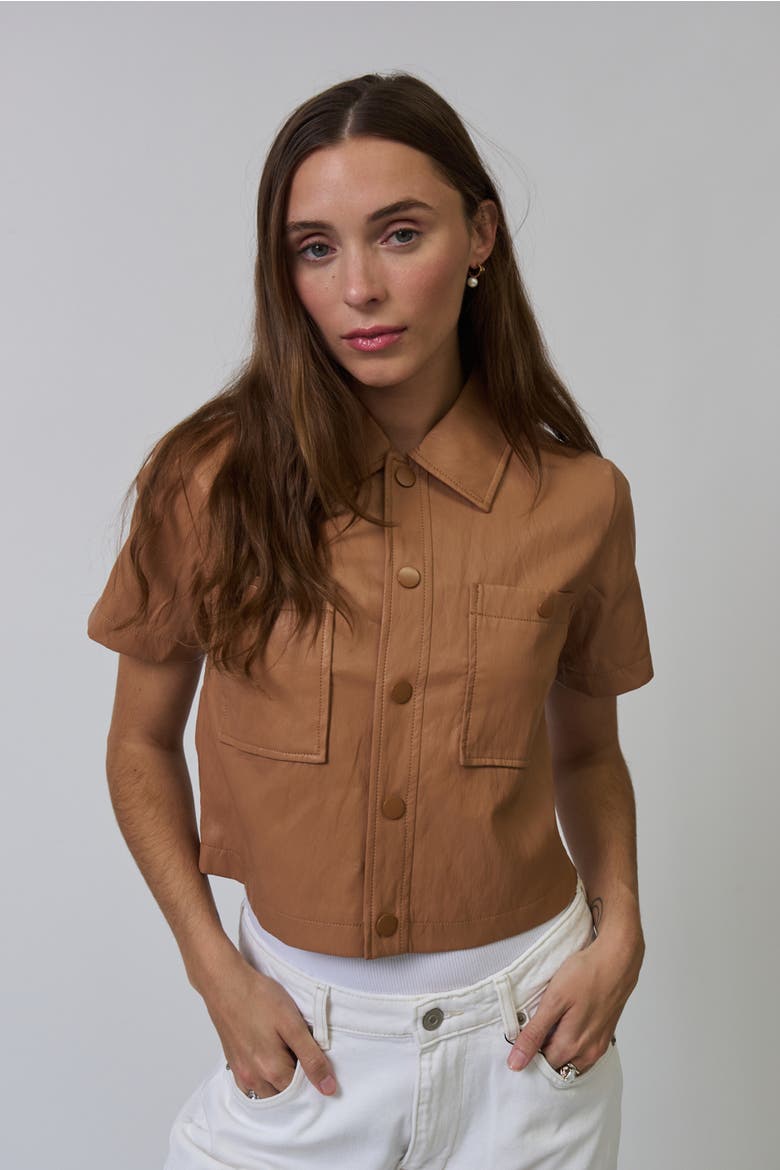 Chelsea Faux Leather Cropped Jacket, Main, color, BROWN