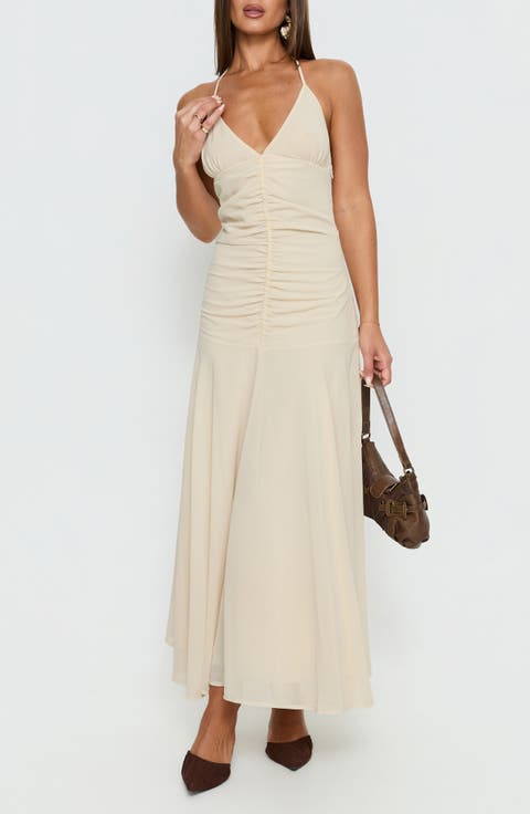 Carlisla Ruched Halter Maxi Dress