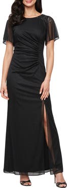 SL FASHIONS Sparkle Embellished Shoulder Gown