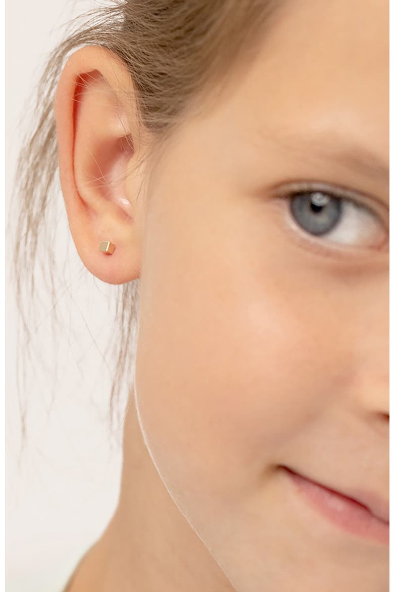 14k Tiny Cubed Earrings, Alternate, color, Gold
