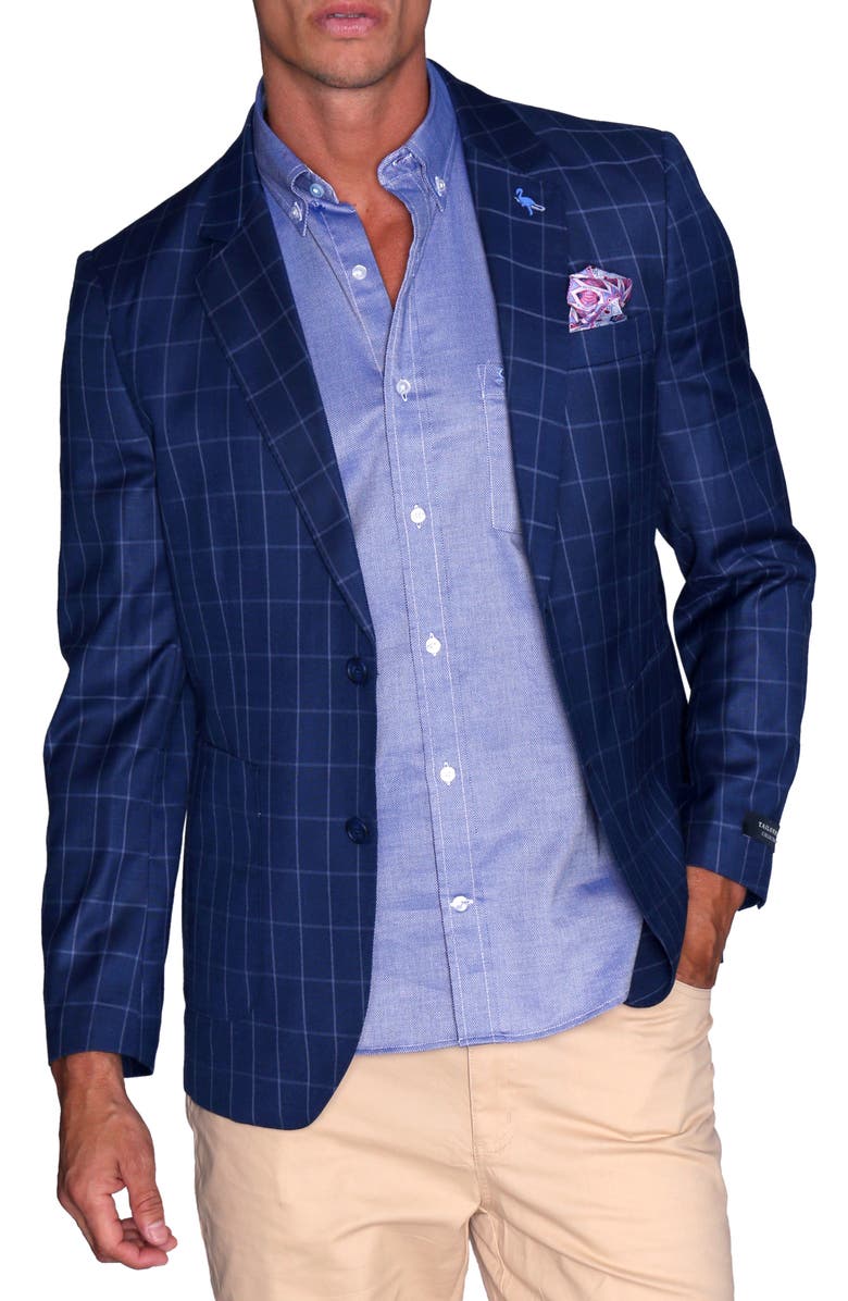 TailorByrd Classic Navy Windowpane Sportcoat, Main, color, Navy