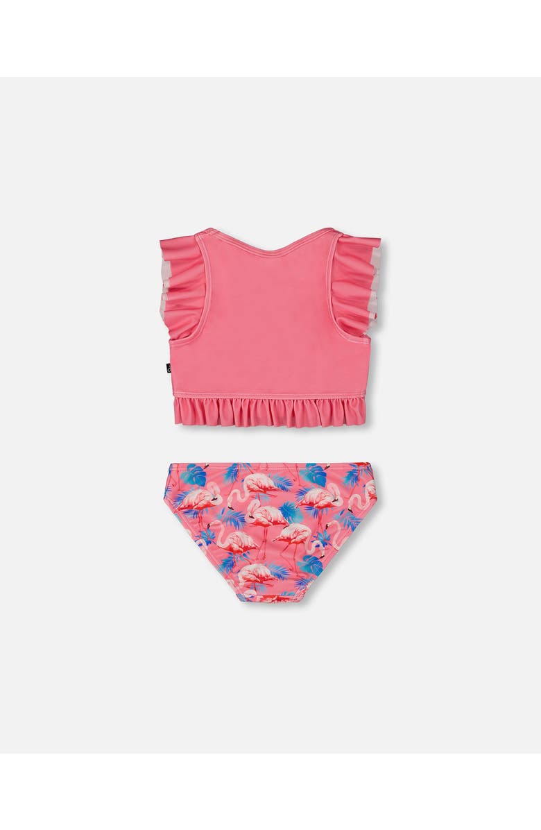 Deux par Deux Girl's Printed Two-Piece Swimsuit With Frills Candy Pink And Pink Flamingo, Alternate, color, Candy Pink And Pink Flamingo