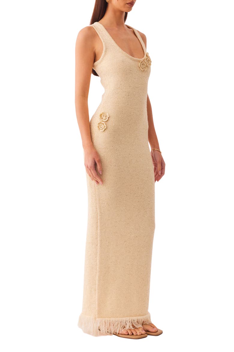 Monroe Reversible Metallic Knit Maxi Sweater Dress, Alternate, color, CHAMPAGNE