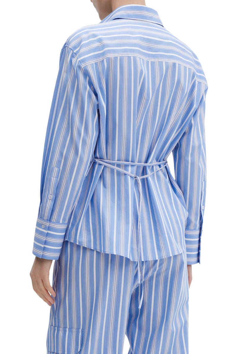 MANGO Stripe Tie Waist Cotton Button-Up Shirt, Alternate, color, 