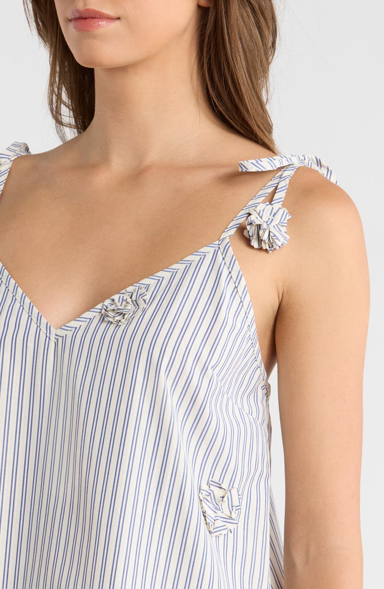 MAUDE CLUB Paige Rosette Detail Stripe Cotton Blend Take, Alternate, color, Sand Navy Stripe
