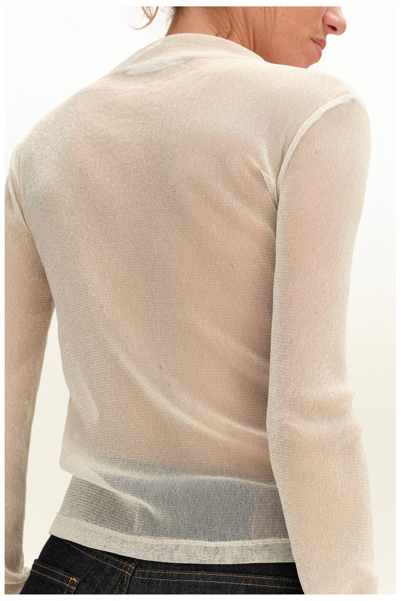 Ruched Lurex Fitted T-shirt, Alternate, color, IVORY