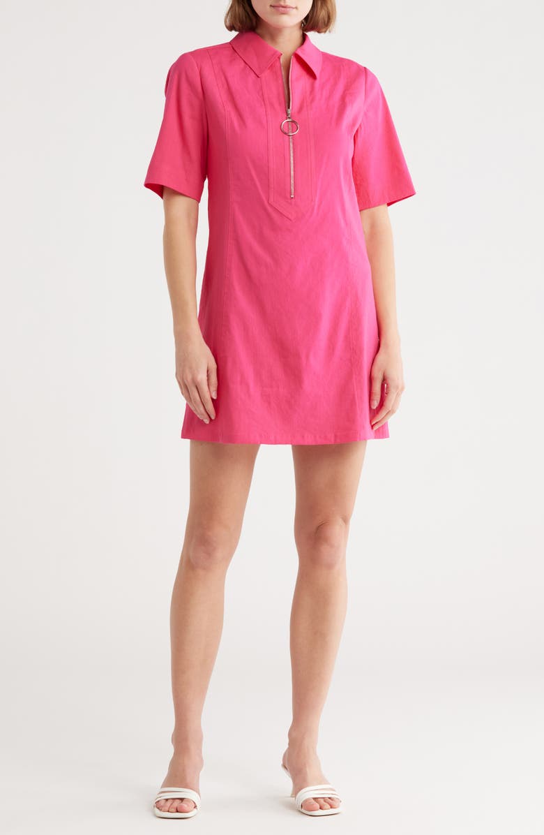 Ramy Brook Tunechi Half Zip Linen Blend Shift Dress, Main, color, Pink Punch