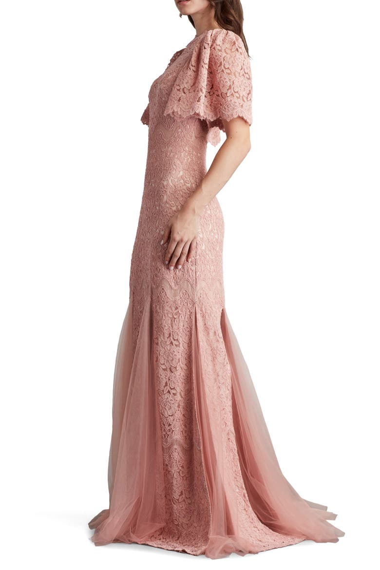 Flutter Sleeve Corded Lace Trumpet Gown, Alternate, color, ANTIQUE PINK