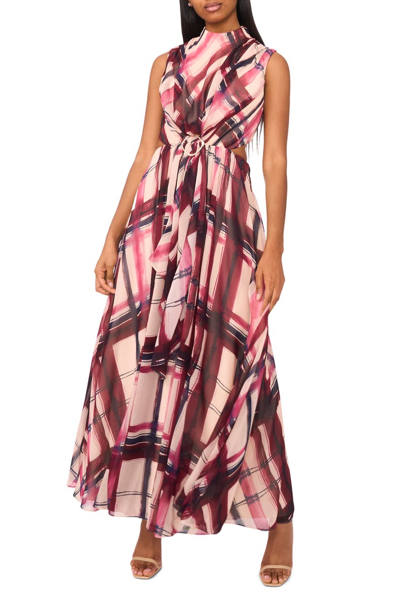 The Evette Mock Neck Evening Dress, Main, color, ZINFANDEL