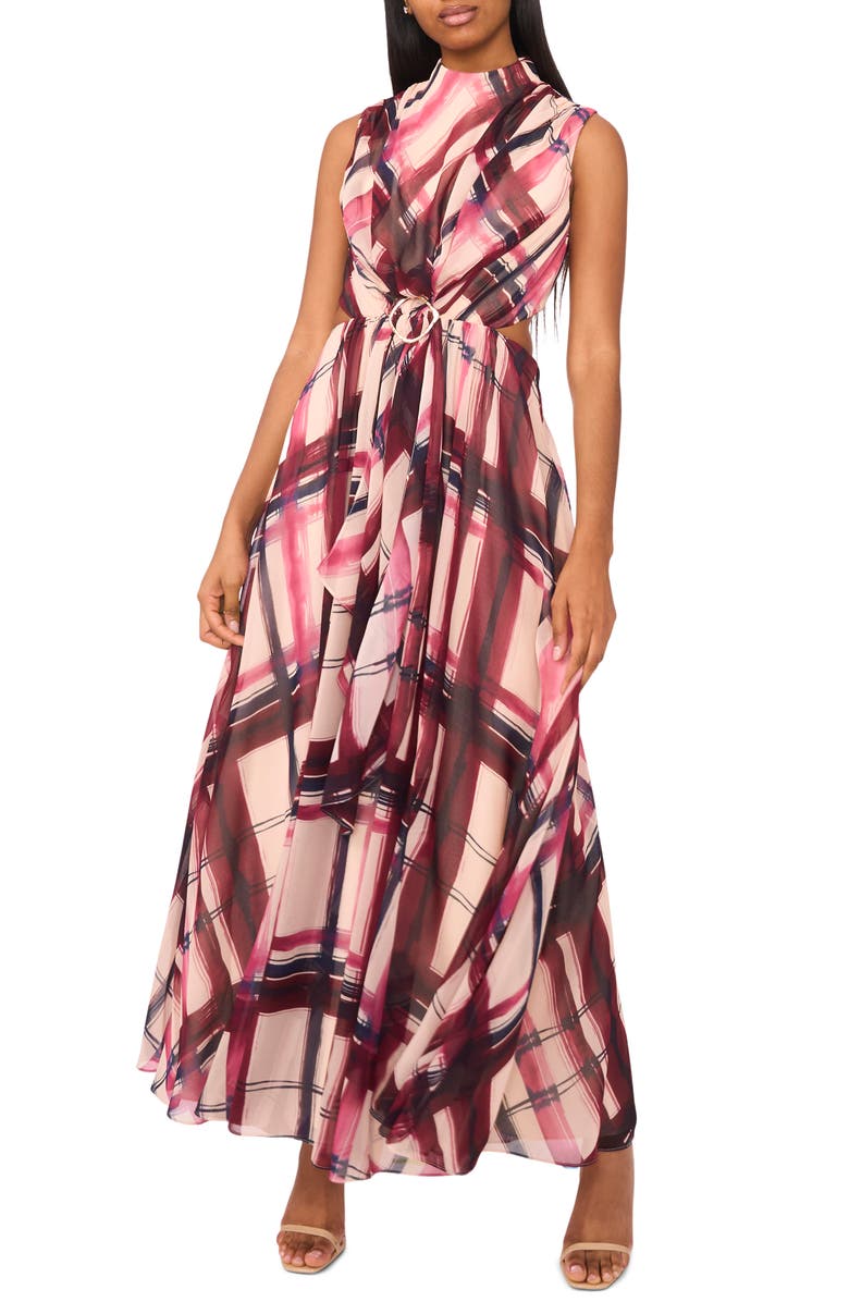 Parker The Evette Mock Neck Evening Dress, Main, color, Zinfandel