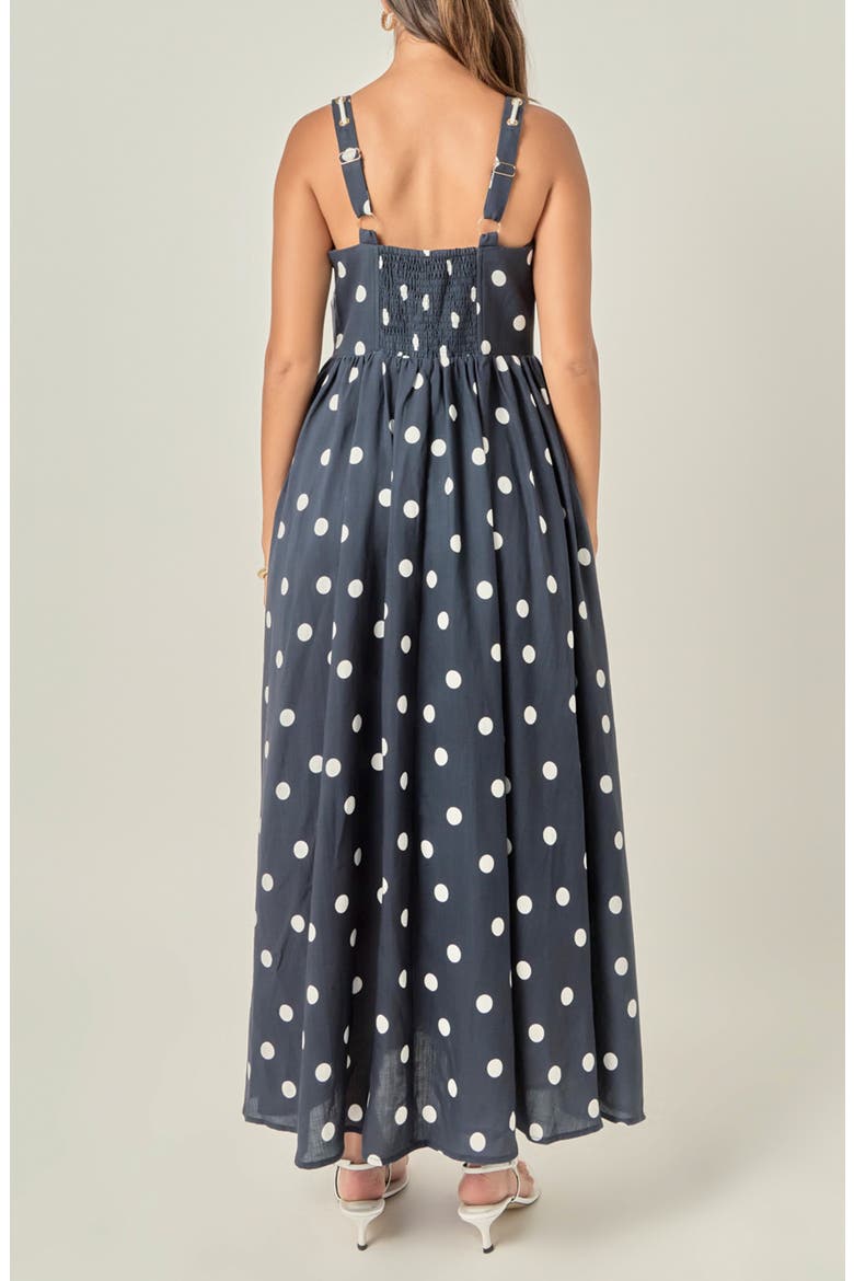 Polka Dot Linen Blend Maxi Dress, Alternate, color, NAVY/ OFF WHITE
