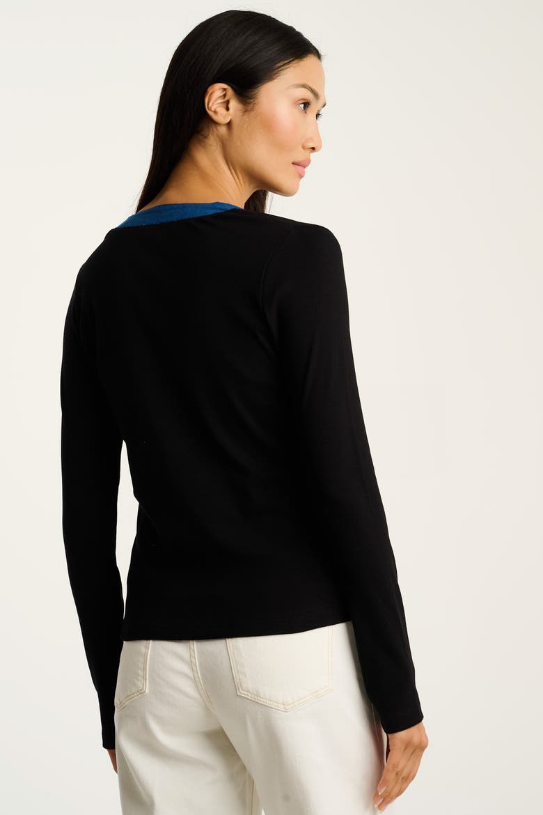 Pure Pima Rib V Henley, Alternate, color, Black