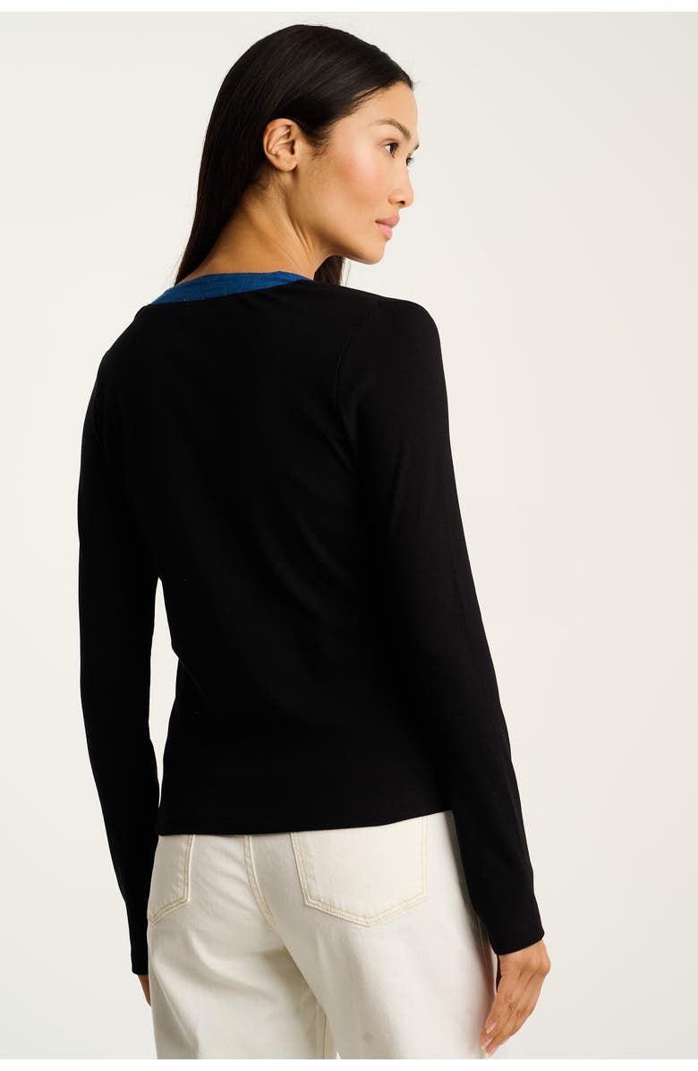 Lisa Todd Pure Pima Rib V Henley, Alternate, color, Black