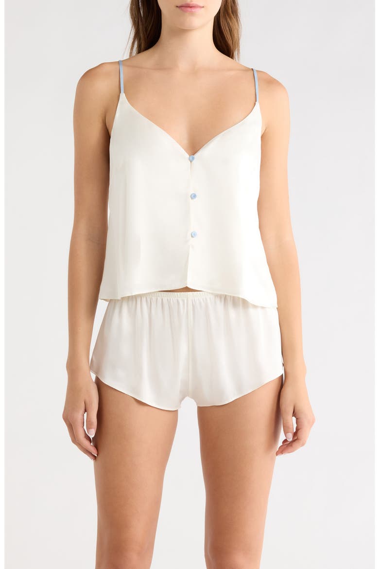 Washable Silk Short Pajamas, Main, color, TRANQUIL WHITE/ FROSTED LAGOON