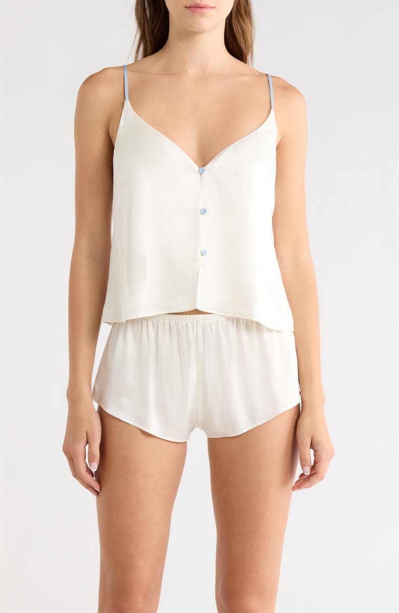 Lunya Washable Silk Short Pajamas, Main, color, Tranquil White/ Frosted Lagoon