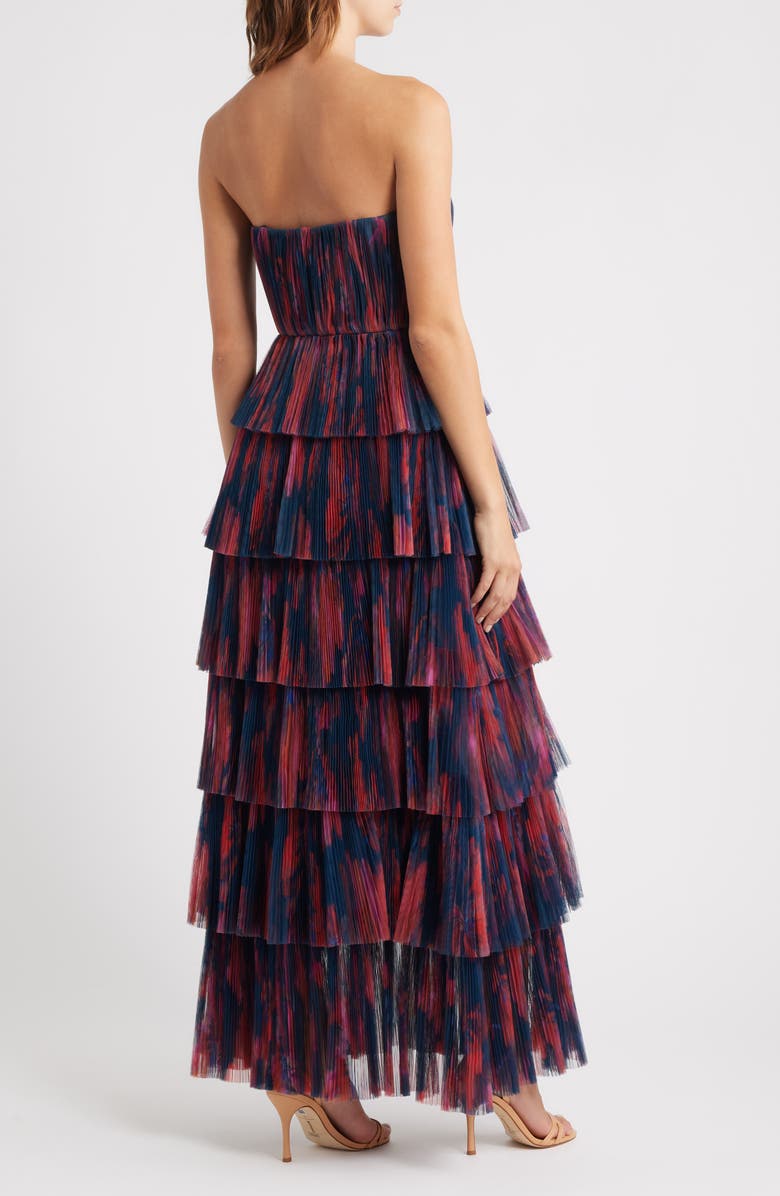 Hutch Simi Plissé Ruffle Strapless Gown, Alternate, color, Breezy Watercolor Blooms