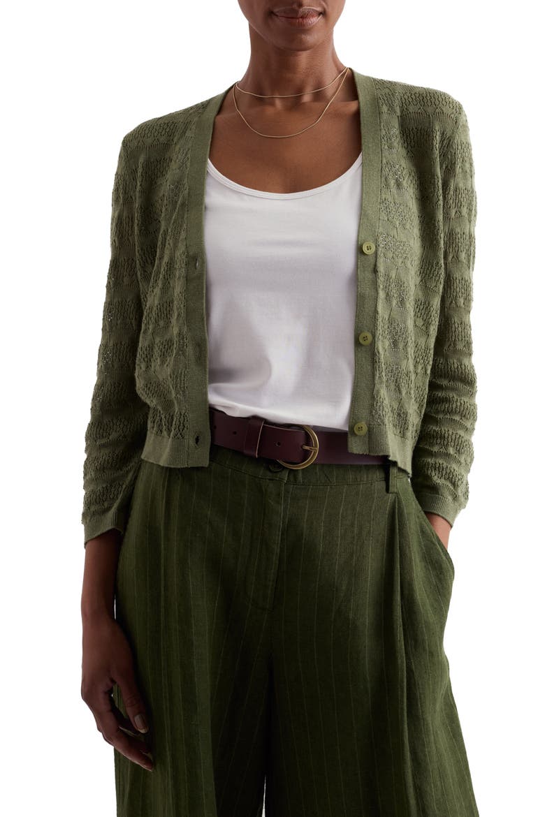 Sweet Day Pointelle Organic Cotton Cardigan, Main, color, AVOCADO