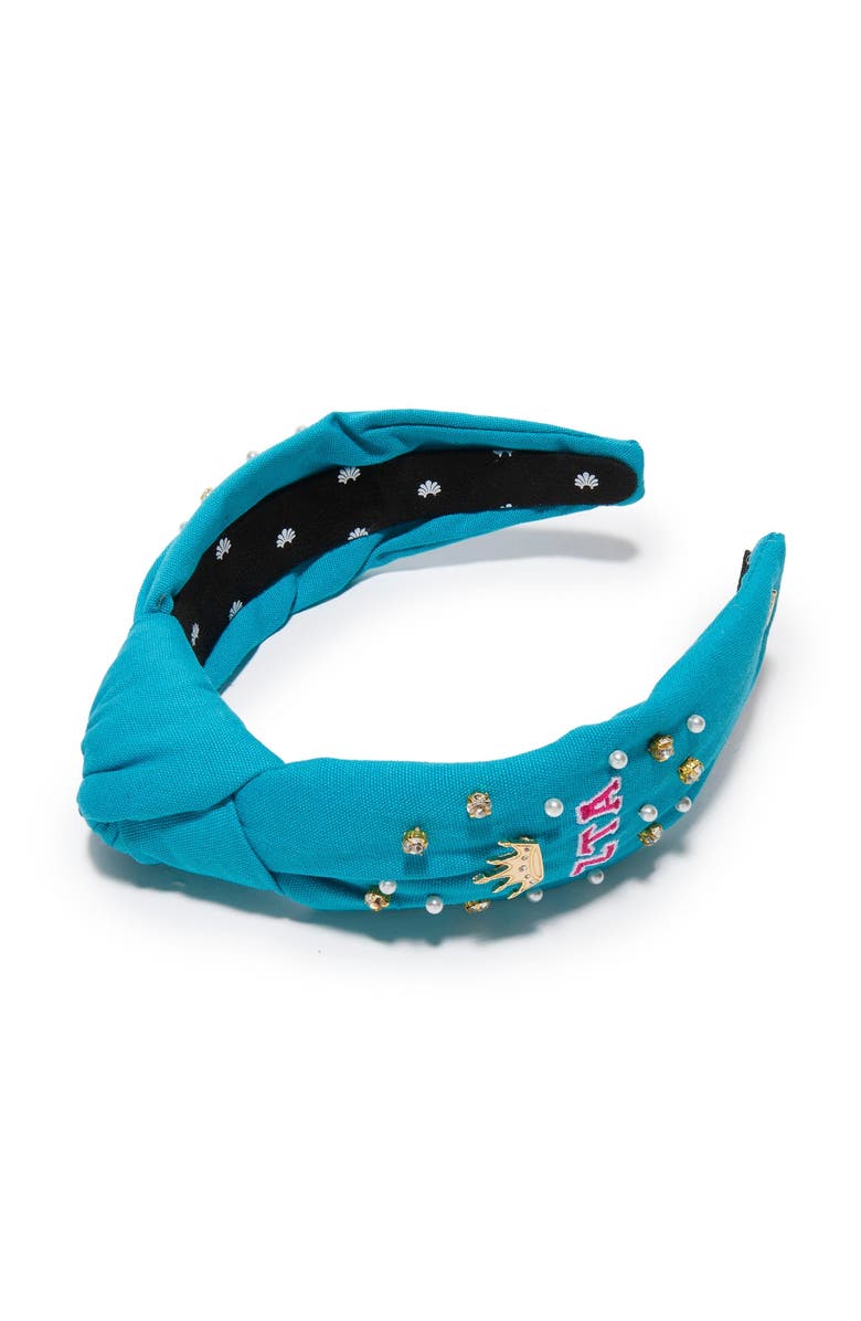 Lele Sadoughi Zeta Tau Alpha Knotted Headband, Main, color, Turquoise 300